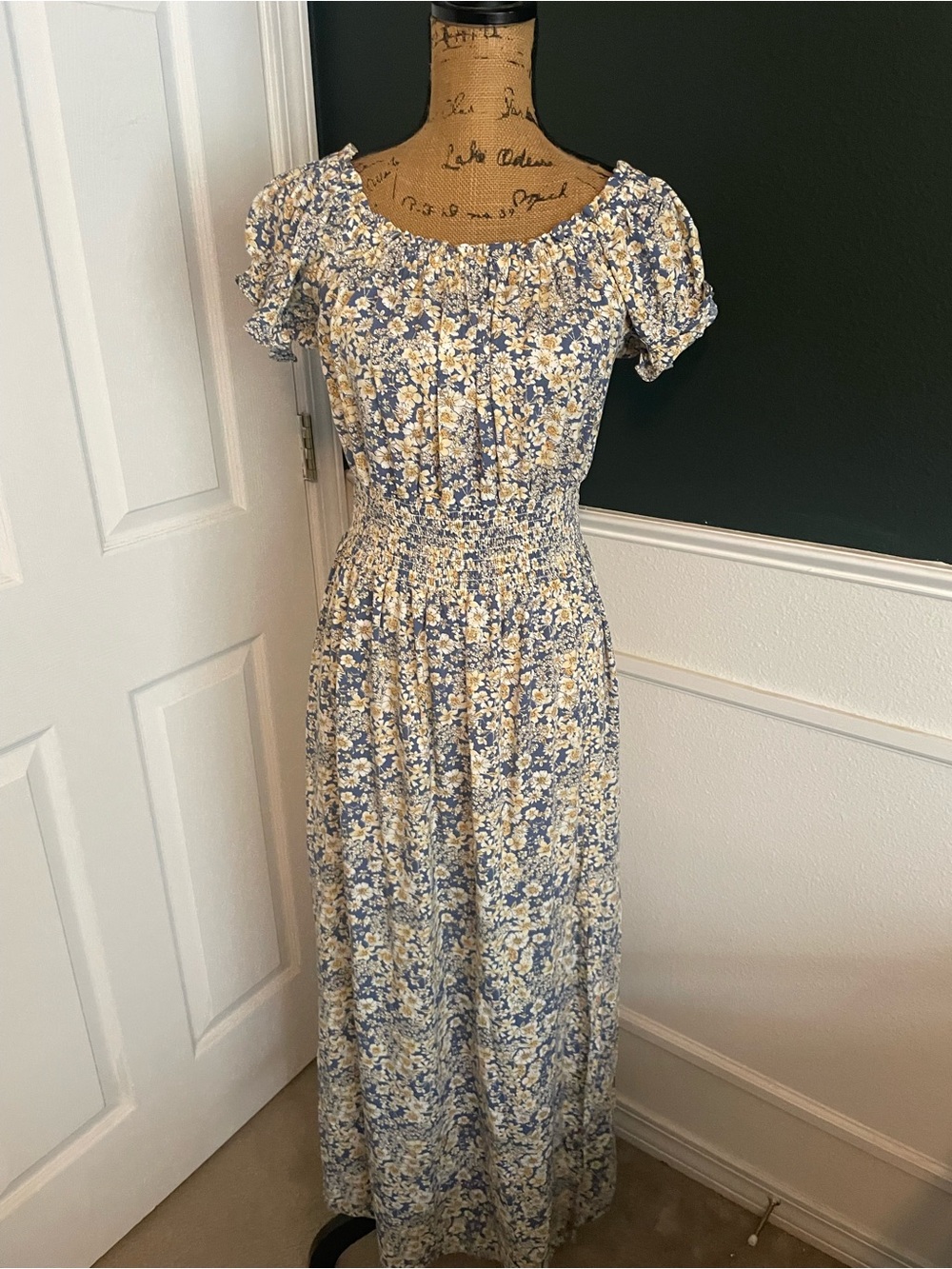 Philosophy Blue and Cream Floral Smocked Maxi Dress
